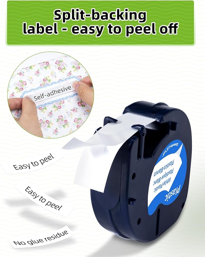 Label KINGDOM Compatible with Dymo Label Maker Refills 91331 S0721660 White Plastic Label Tape 12mm x 4m (1/2" x 13') for Label Maker 200B LT100H LT100T LT110T, 15 Pack