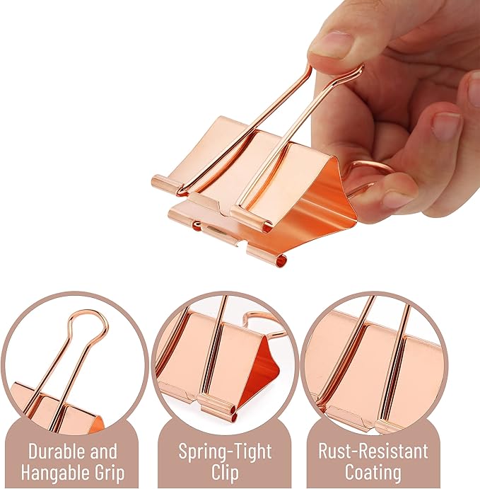 Mr. Pen- Metal Binder Clips, 12 pcs, 2 Inches, Extra Large Size, Rose Gold Binder Paper Clips, Paper Clamps for Office Supplies, Home, School, Business, Document Organizing