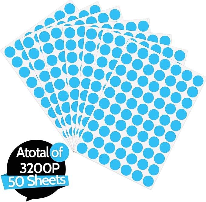 3500 Pieces Dot Stickers, 3/4 inch Black Coding Labels Circle, Circle Stickers, Price Stickers, Dot Stickers for Office Classroom Student（Light Blue）