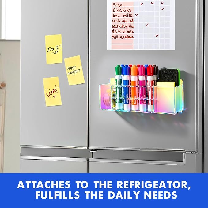 Wall Mounted Magnetic Dry Erase Marker Holder for White Board | Acylic Strong Magnet Pen Holder for Fridge&Refrigerator, Pencil Holder for Classroom, Office, Locker Organizer-Colorful