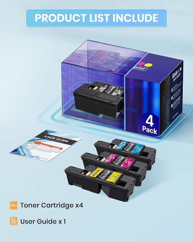 E-Z Ink E525W E525 Toner Cartridge Replacement for Dell E525W E525 525w 525 | Compatible for Dell E525W 525w Wireless Color Printer 593-BBJX 593-BBJU 593-BBJV 593-BBJW (Black Cyan Magenta Yellow, 4 Pack)