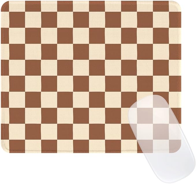 Cute Brown Mouse Pad,Retro Checkered Pattern Mousepad,Square Aesthetic Plaid Waterproof Grid Mouse Mat Design, Non-Slip Rubber Base Computer Funny Boho Small Mouse Pads, Desk Accessories