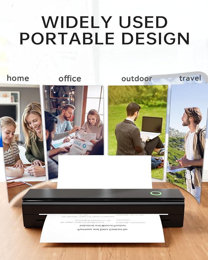 NDYIN Portable Printers Wireless for Travel, N80 Wireless Thermal Printer Bluetooth Inkless Printer Support 8.5" X 11" US Letter & A4, Compatible with iOS, Android, Laptop