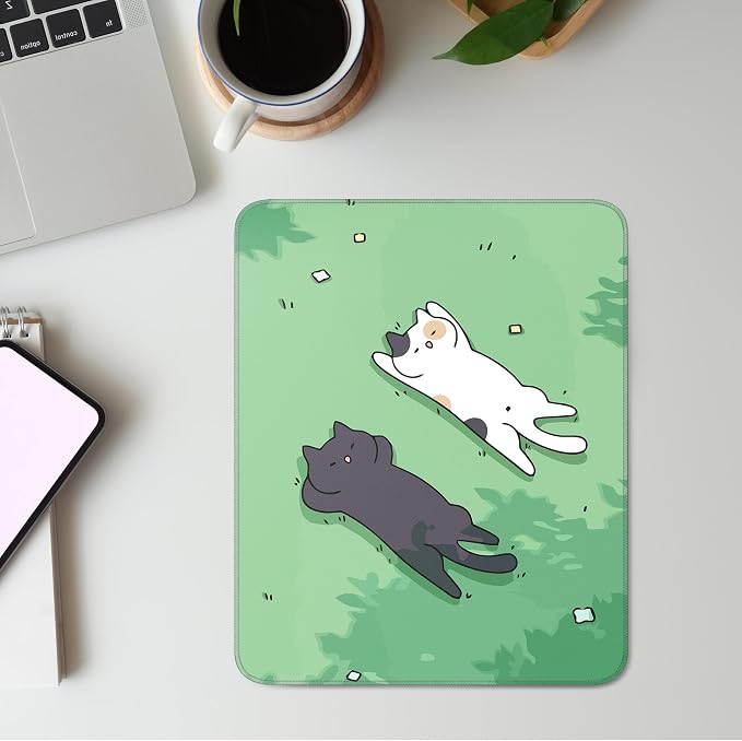 Cute Cat Square Mouse Pad,Black and White Cats Mouse Pads for Wireless Mouse Desk Accessories,10"X8"Travel Mousepad with Non-Slip Rubber Base, Stitched Edge Mouse Pads for Desk,Computers,Laptop,Office