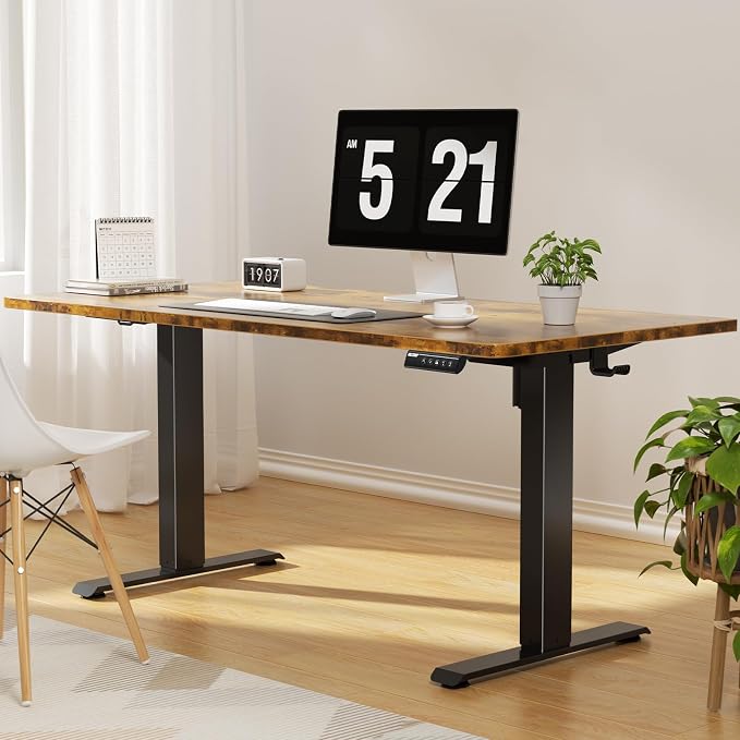 Veken 55" x 23.6" Super Large Standing Desk, Conference Room Tables, Brown | Height Adjustable Electric Computer Desk, Sit to Stand Up, Modern Workstation for Home Office, Writing, Gaming Study
