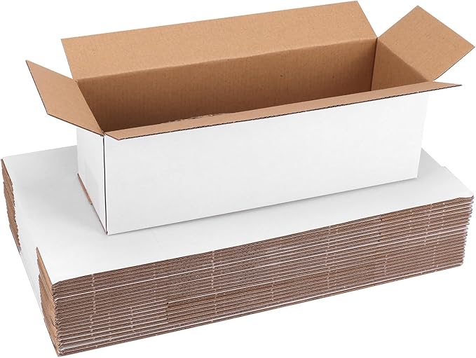 25-Pack Shipping Boxes 12x4x4 Inches, White | Corrugated Cardboard Box for Business Packing, Shipping, and DIY, Easy to Fold and Assemble