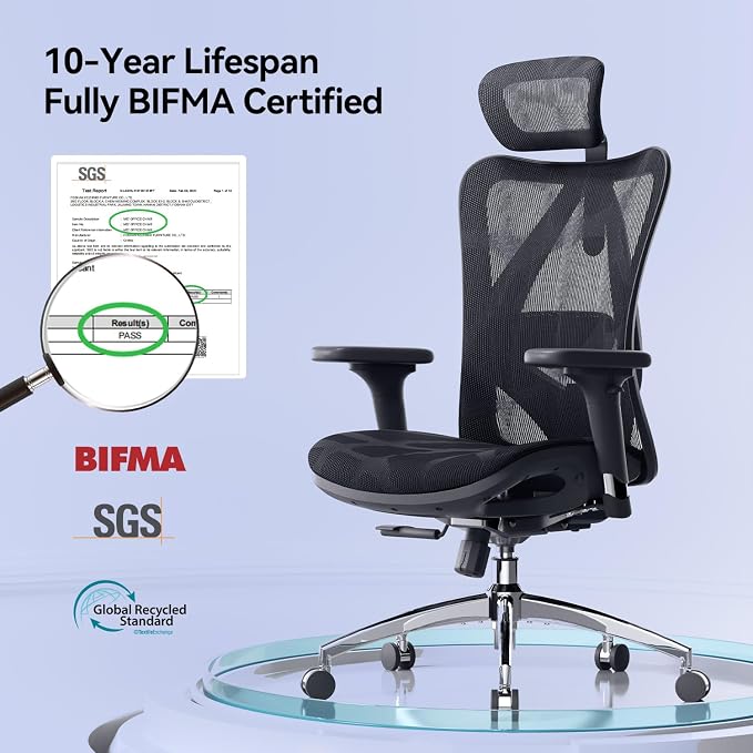 SIHOO M57 Ergonomic Mesh Office Chair, High Back Home Desk Chair with 3D Armrests, Lumbar Support and Adjustable Headrest, Comfortable Computer Chair, Office Chair Hold 330 LBS-2 Packs-Black