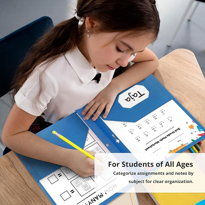 Plastic Folders with Pockets and Prongs (6 Pack, Bright Colors), 2-Pocket Poly Folders with 3 Hole Punch and Business Card Slot, Fits Letter Size Paper, for School, Office, or Home Use