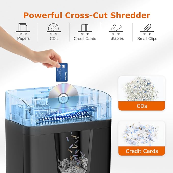 Bonsaii 12-Sheet Cross Cut Heavy Duty Paper Shredder for Home Office | P-4 Security Level, Jam-Proof System, 5.5Gal Pullout Bin with Casters, Shredder for CDs & Credit Card C282-A