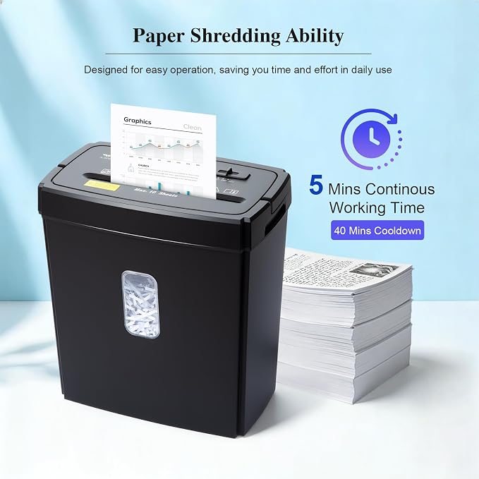 Wingwise 10 Sheets Paper Shredder for Home Office | P-4, 5 Mins Runtime, 4 gal