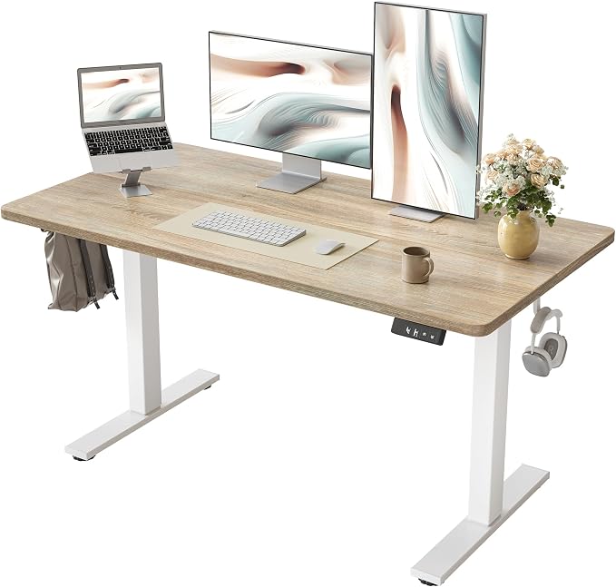 TIQLAB 48 X 24 Inch Height Adjustable Electric Standing Desk, Maple | Smooth Height Adjustment, 2 Memory Presets, One-Touch Control, Stable Steel Frame, 176 lbs Capacity, Easy Assembly