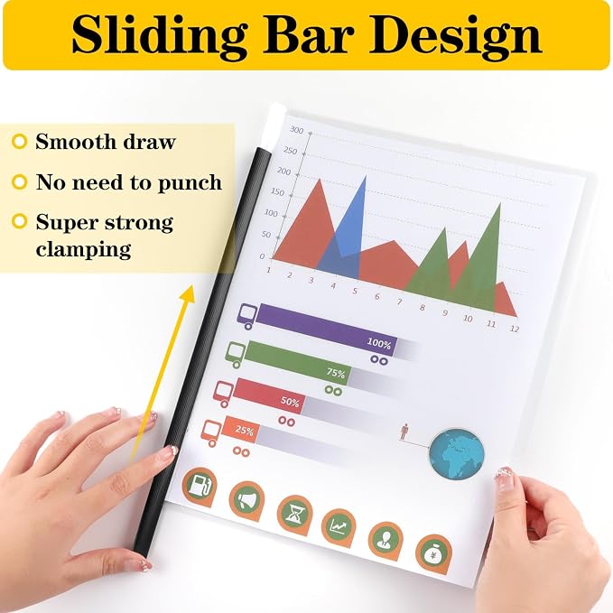 Report Covers with Sliding Bar, Clear Report Covers for Letter-Size Paper | A4 Resume Covers Presentation Folders File Document Binder for School Business, 70 Sheet Capacity