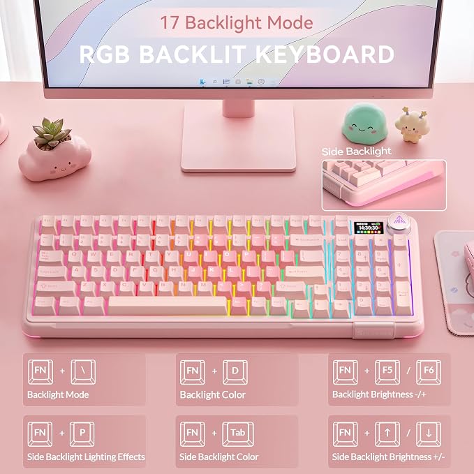 SOLAKAKA A99 Pro Wireless Gaming Keyboard with LCD Screen & Metal Knob, 96% Layout Mechanical Keyboard, 2.4GHz/BT5.0/USB-C, Hot Swappable, Creamy Keyboard with Gasket Structure, RGB, for Win/Mac