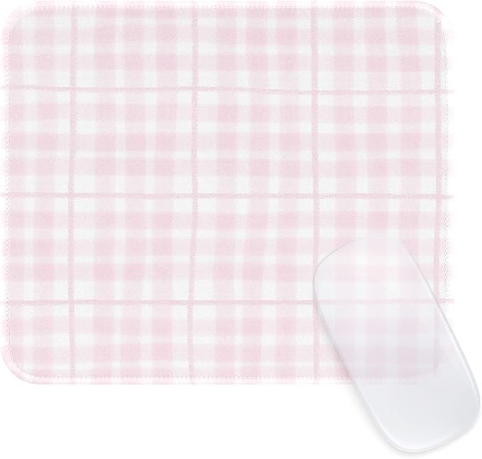 Square Cute Striped Mouse Pad with Stitched Edge, Premium Waterproof Cloth Aesthetic Small Mouse Mat, Non-Slip Rubber Base Simple Funny Mousepad Desk Accessories,Pink Checkerboard