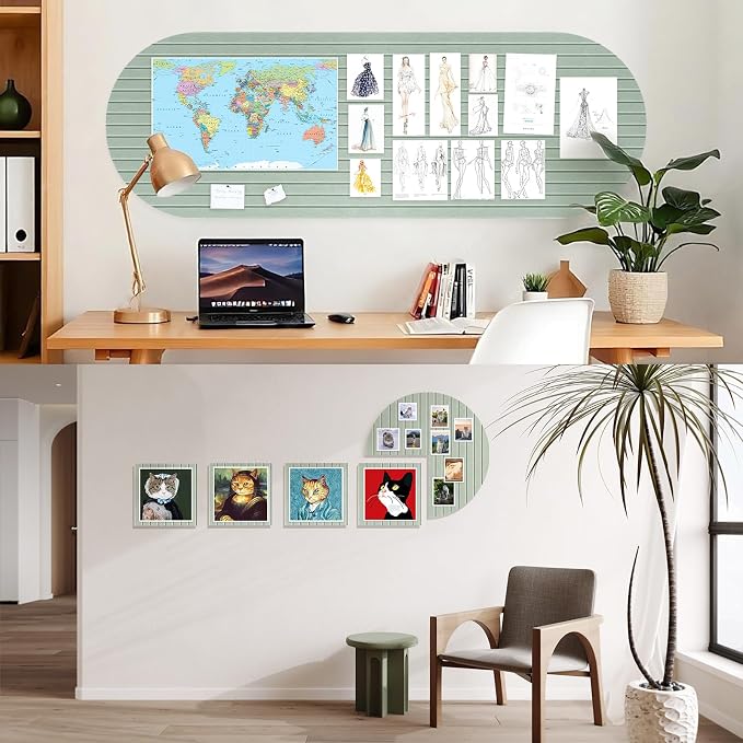 Markdang Large Arched Felt Bulletin Board 35" x 24", 6 Pack Cork Boards Alternative for Walls with 30 Pins, 40 Adhesive Tabs, Pin Board Tiles for Home Office Classroom Decor, Photos Display (Sage)