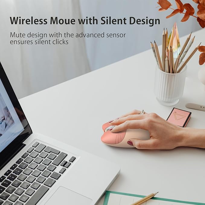 Wireless Compact Silent Mouse with Cute Cat Designs, 2.4GHz Plug and Play Wireless Opatical Mouse with USB Nano Receiver for Laptop/PC/Computer (Milk Tea Cat)