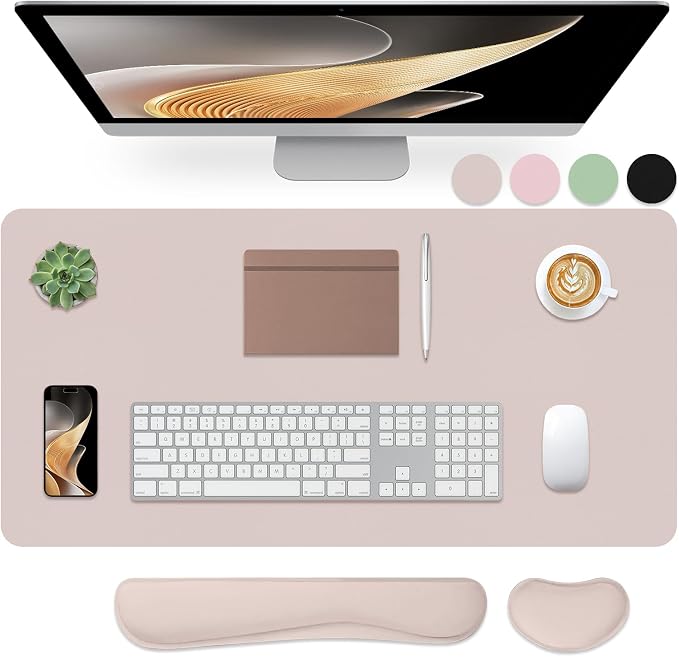 Desk Mat Set， Wrist Rest for Computer Keyboard, 3-in-1 Large Mouse Pad and Keyboard Wrist Rest Set, Non-Slip Desk Mat Protector for Office, Home(27.5×13.8 Inches, CreamPI)
