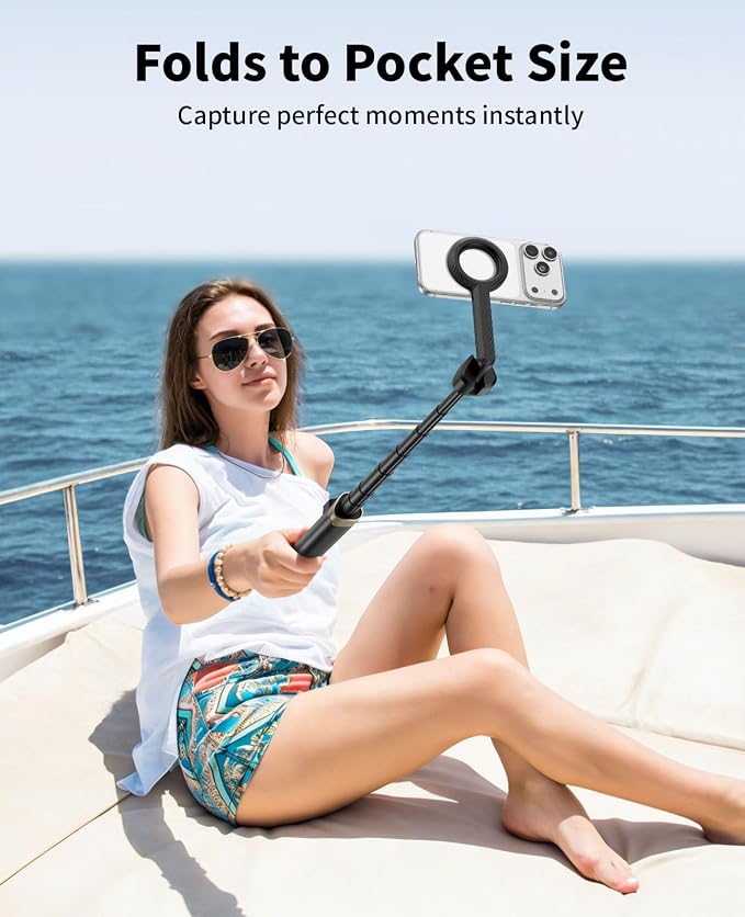 Vimose Magnetic Tripod for iPhone, Selfie Stick Monopod Tripod for Magsafe, 360° Rotatable Travel Tripod Heads Cell Phone Stand with Metal Ring & Remote, Compatible with iPhone Android, 60"