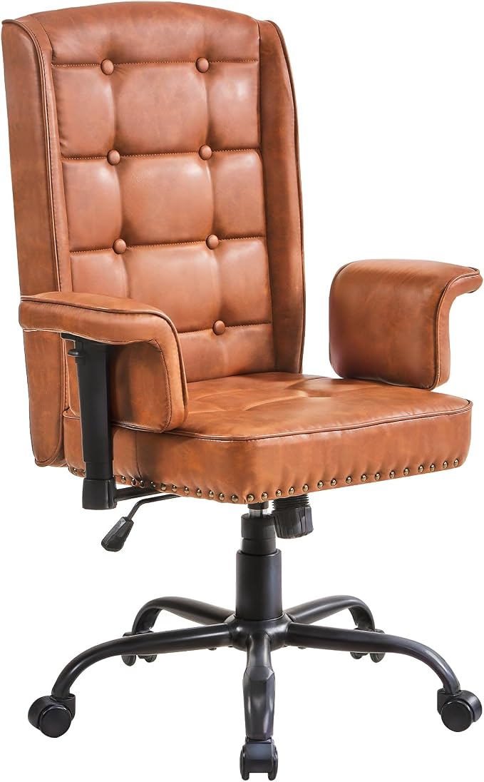 VECELO Modern Executive Office Chair with Wheels, Comfy Modern Task Chair with Adjustable Arms & Back, Ergonomic, Durable, Sturdy, Easy to Clean, Breathable Desk Chair for Home, Office, Deep Brown