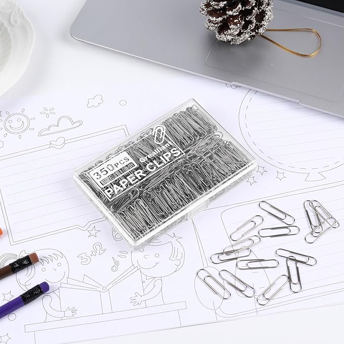 700 PCS Paper Clips, Small Paper Clips for Paperwork, 2 Boxes of 350 PCS Each, Sturdy and Upgraded Plastic Boxes Well Packed, Easy to Use in Office, School and Home