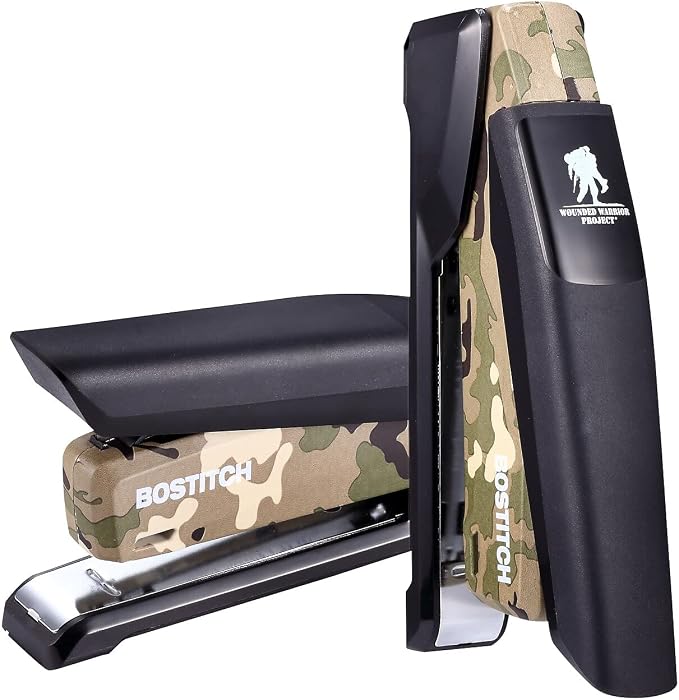 Bostitch Office Metal Spring Powered Stapler, One Finger, Supports Wounded Warrior Project, Camouflage (INP28-WW)