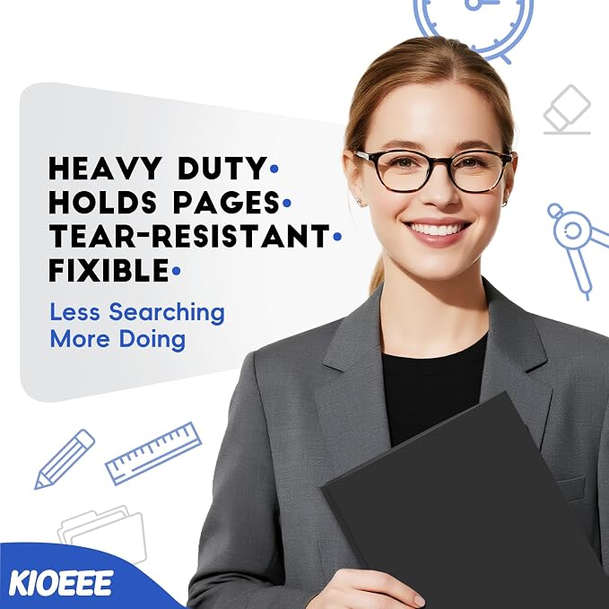 Plastic Folders with Pockets and Prongs (Black,12 Pack),Fit Letter Size Paper,Business Card Slot,2-Pocket Folder for School Office or Home,Durable Acid-Free Poly,Back to School Supplies Bulk