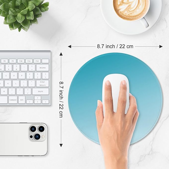 ITNRSIIET Mouse Pad Non-Slip Rubber Base Smooth Surface Stitched Edges Waterproof Durable Compatible with All Mice for Office & Gaming, Desk Accessory, Diameter 8.7 inch, Aqua Gradient