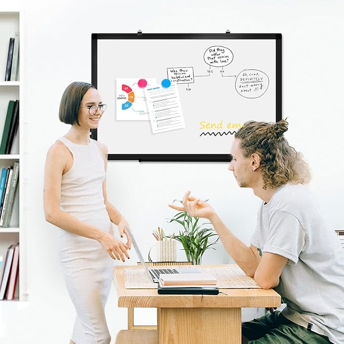 Double-Sided Magnetic Black Aluminum Frame Whiteboard, 36" x 24" | White Board for Wall, Hanging Mounting White Board Dry Erase Board Marker Board for Kitchen, Memo, School, Home, Office