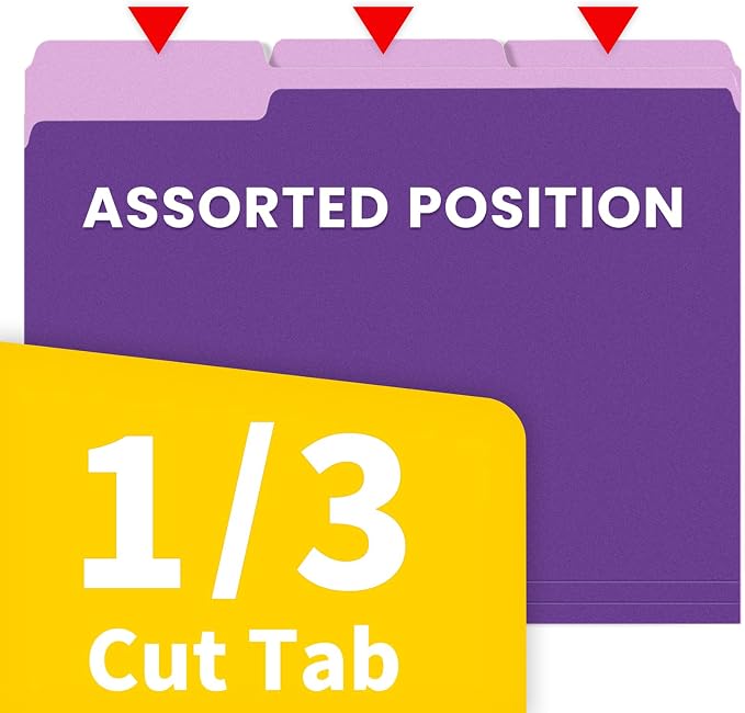 SUNEE File Folders, 18 Pack Manilla Folders 8.5 x 11, 1/3 Cut Tab for Easy Labeling and Organization, Durable Standard Paper for Home, Office, School Filing, Purple