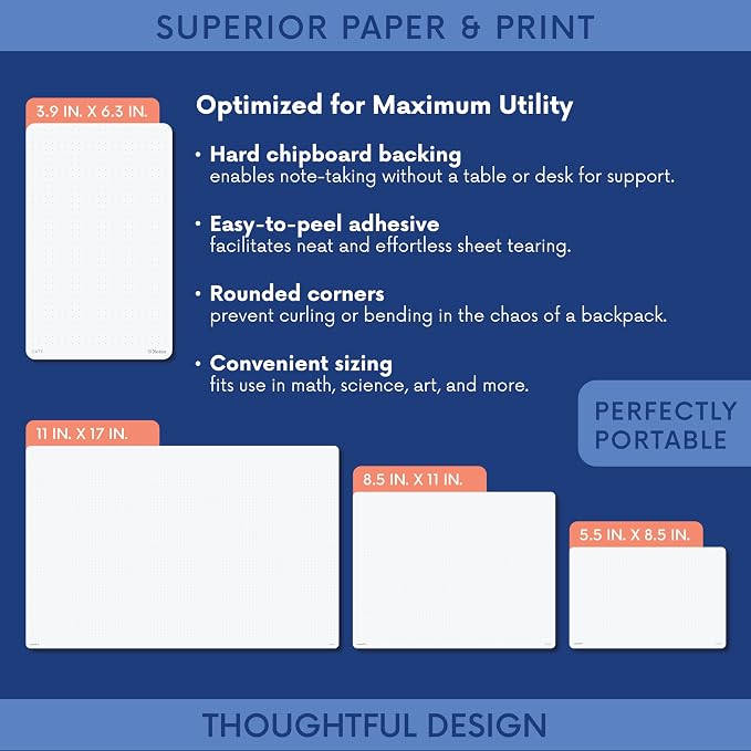 Dot Grid Desk Notepad, 2 Pack | Tear-Off Landscape Note Pad for Desk | Doubles as Mousepad | Premium Thick Dotted Paper, 50 Sheets, 5.5" x 8.5"