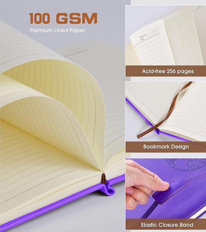 Lined Journal Notebook for Women Men,256 Pages B5 Large Hardcover Leather Journals for Writing,Travel,Business,Work & School,College Ruled Notebooks for Note Taking,Diary Notepad 7.8"×10.2"