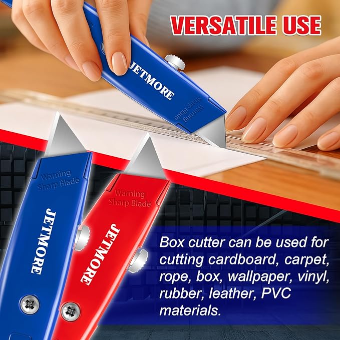 2 Pack Box Cutter Retractable, Utility Knife with 10 Extra Blades, Heavy Duty Box Cutters, All Metal Razor Knife Box Opener, Box Knife for Cardboard, Boxes, Cartons, Drywall, Package Opener