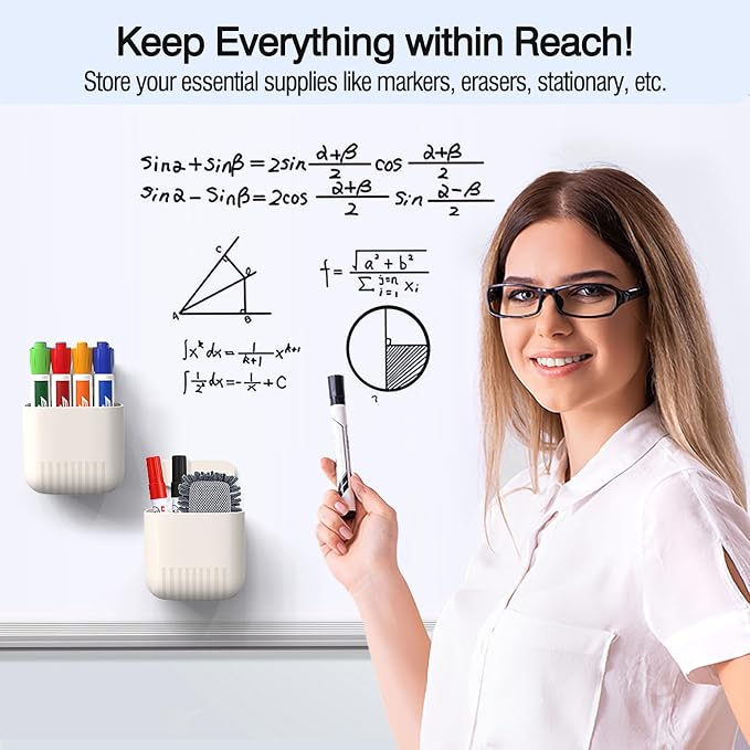 MoKo Magnetic Pen Holder, 2-Pack Whiteboard Organizer, White | Magnetic dry erase marker holder has a full magnetic back and sturdy ABS body; each measures 6.3 x 3.7 x 3.7 inches.