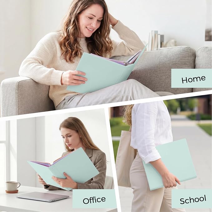SKYDUE 2 Inch 3 Ring Binder with 8 Tab Dividers & 24 Labels, Large Capacity Pastel Binder Organizer for Letter Size Paper, Aesthetic School Binder for Documents, Office & Home Organization, Green