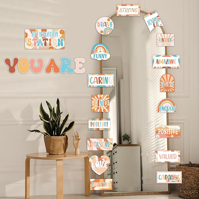 Groovy Affirmation Station Bulletin Board Set Classroom Decorations Boho Retro Hippie Motivational Posters Groovy You Are Positive Affirmation Cutout Hippie Inspirational Bulletin for Class Wall Decor