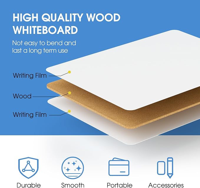 MaxGear Double Sided Dry Erase Board, 9'' x 12'' Small White Board, 6 Pack | Reusable Double Sided Surface, Easy to Write and Erase, Portable Small Learning Board, Includes 6 Markers and 6 Erasers