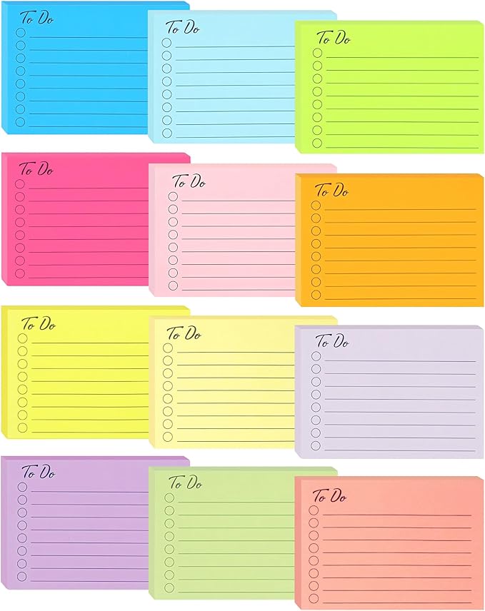 12 Pads to Do List Sticky Notes, 504 Sheets, 3x4 Inch with Line Adhesive Memo, 12 Bright Multi Colors Lined Self-Stick Note Pads, to Do List Notepad, Easy to Use for Home, Office, Notebook
