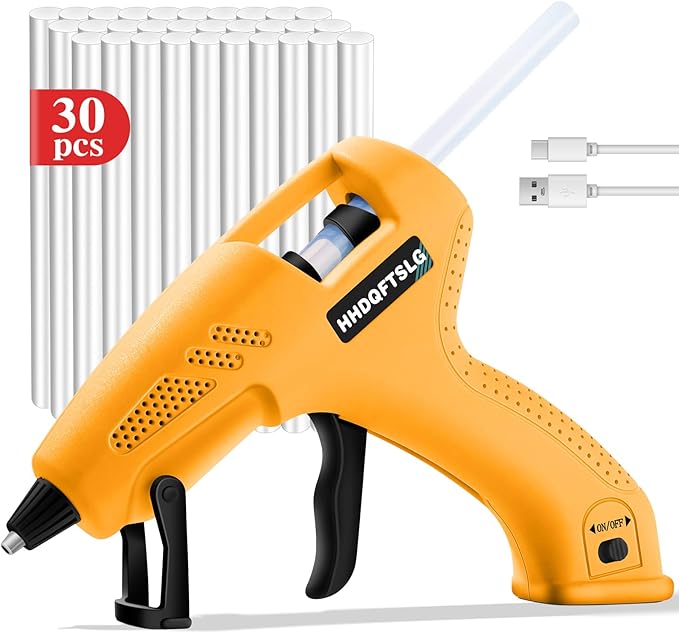 Cordless Hot Glue Gun Kit with 30 Sticks, Fast Heating 2.6Ah Rechargeable | 20W Anti-Drip Glue Gun and Sticks Set (0.27"×6") USB-C Rechargeable Mini Glue Gun Ideal for School Crafts DIY Making Repairs