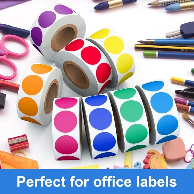 3/4" Round Color Coding Circle Dot Sticker Labels, 8 Colors | 8 Rolls (500/Roll)-4000 PCS, Self Adhesive Dots Stickers, For Toddler/Office/Family/Student Classroom, BPA free & Easy Peel