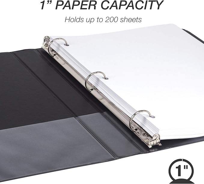 Samsill 8 Pack Durable 1 Inch 3 Ring Binders, Round Ring, Clear View Cover for Presentations, Black