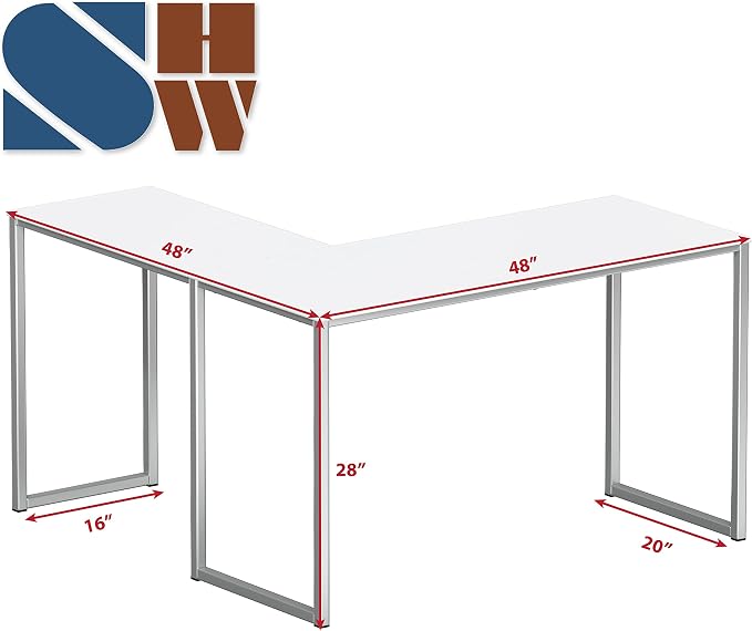 SHW Mission 48 x 48 L-Shape Home Office Computer Desk, White | Reversible Desktop Design