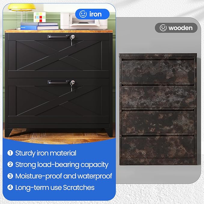 MIIIKO 2 Drawer Lateral File Cabinet with Lock,Metal Filing Storage Cabinets for Home Office,Files Folders Letter/Legal/A4 Size