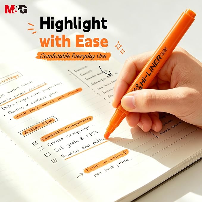 M&G Liner Highlighters, 12-Count Pack Orange Highlighters, Chisel Tip No Bleed Highlighter Pens for Office Documents, Planning, and Everyday Organization