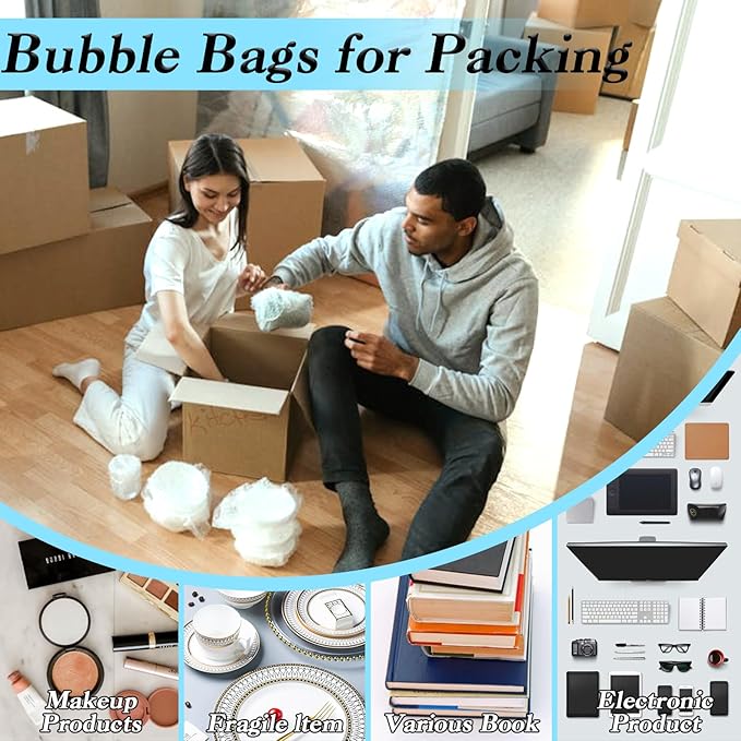 50Pack 8x10" Clear Bubble Out Bags, Double-Wall Cushioned Pouch for Packing | Double-Wall Shockproof Bubble Cushioning,Lightweight Durable,Ideal for Shipping,Moving Fragile Small Items Storage