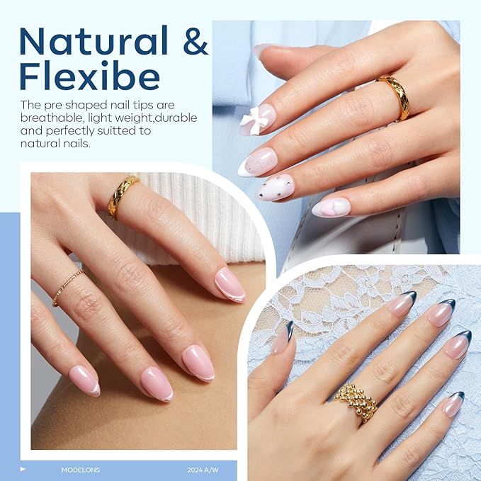 modelones X Nail Gel Kit Kit Short Almond, Solid Nail Glue Gel with Portable U V Lamp 216Pcs 12Sizes Pre-Etched Press ons Fake Acrylic Extension Kit DIY Salon Gift for Women