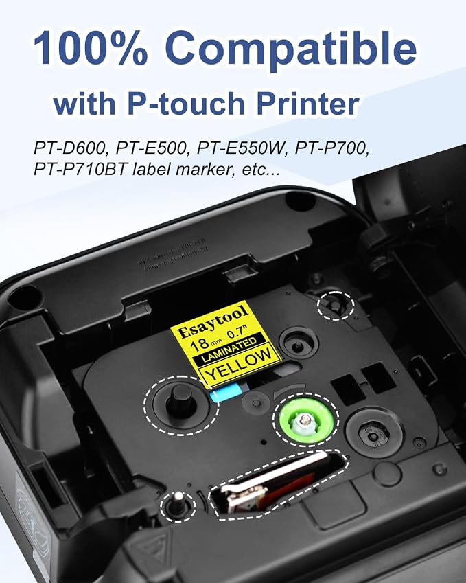5 Pack Compatible with P-Touch TZe-641 AZE-641 TZ-641 Black on Yellow 18mm 0.7'' Laminated Label Tape Replacement for Ptouch PT-1300 PT-2030 PT-300 PT-D400AD PT-E550W PT-P950NW Label Maker