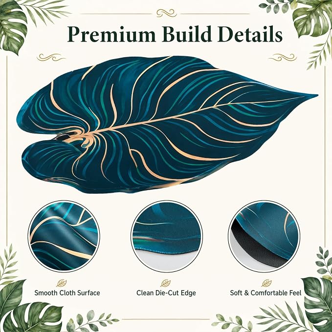 Large 3D Green Leaf Desk Mat Green Palm Tropical Keyboard Mouse Non Slip | Botanical Mouse Big Pad, Non-slip Base Mousepad Decorative Keyboard Mat, Desk Protector Office Home, 35.43 x 15.75 Inch