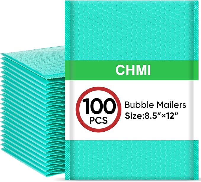 CHMI Teal Bubble Mailers 8.5 x 12 Inch 100 Pack, Usable Size 8.25X12 Inch Poly Mailers,Mailing Envelopes,Shipping Mailer，Opaque Self Seal Adhesive Waterproof Bags for Packaging and Shipping.