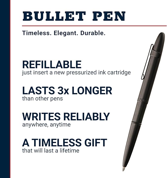 Fisher Space Pen Matte Black Bullet Pen, Pressurized Ballpoint Pen, Compact Size, Writes Upside Down, Extreme Temperatures, Smooth Black Ink, Medium Point, Pocket Clip, Made in the USA