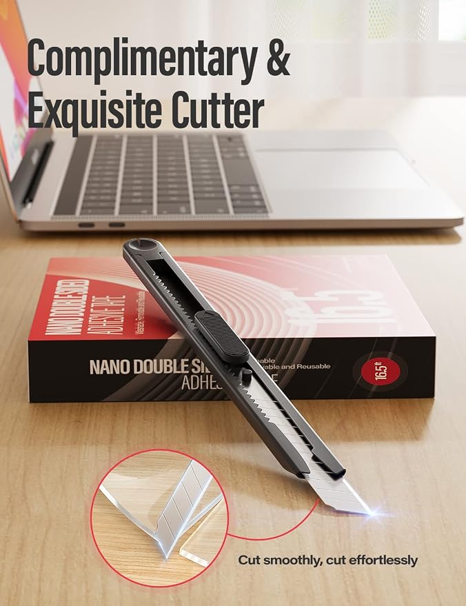 Double Sided Tape Heavy Duty Traceless Removable Washable Nano Gel Grip Tape, Clear Sticky Adhesive Mounting Tape for Home/Office/Car Decor/Wall Decor, Fix Carpet Mats
